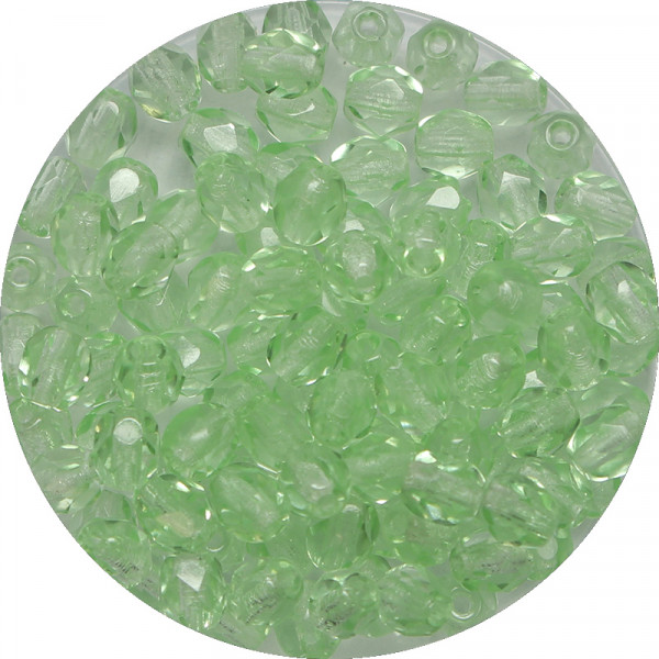 Glasschliffperlen, feuerpoliert, 4 mm, transp. peridot