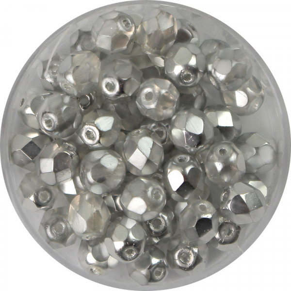 Glasschliffperlen, feuerpoliert, 6 mm, h. bedampft, kristall