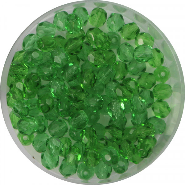 Glasschliffperlen, feuerpoliert, 4 mm, transp. hellgrün