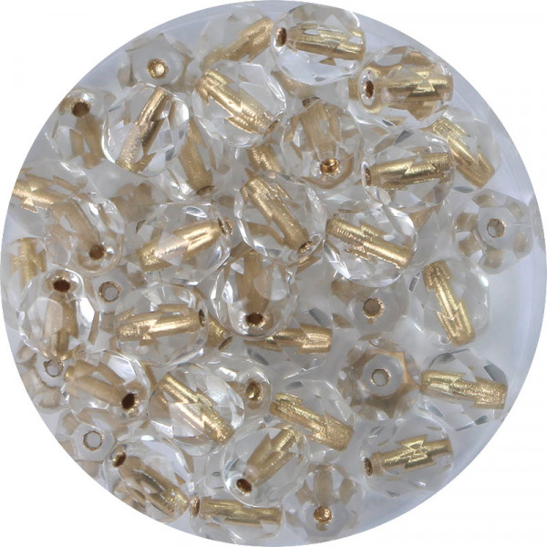 Glasschliffperlen, feuerpoliert, 6 mm, transp. kristall goldeinz
