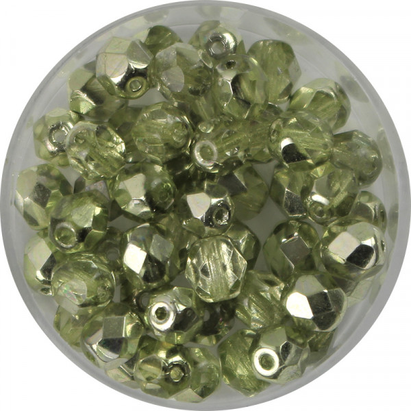 Glasschliffperlen, feuerpoliert, 6 mm, h. bedampft, chrisolite