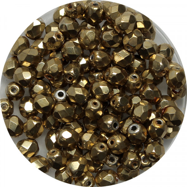 Glasschliffperlen, feuerpoliert, 4 mm, bedampft goldfarben