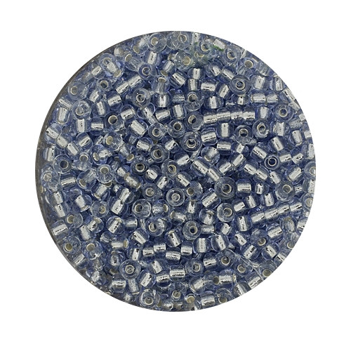 Rocailles aus China, 17gr. Dose, 2,6mm,hellgrau silbereinzug