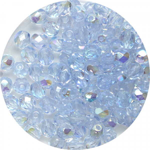 Glasschliffperlen, feuerpoliert, 4 mm, halbbedampft safirblau AB