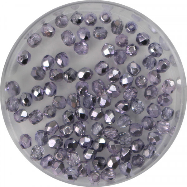 Glasschliffperlen, feuerpoliert, 3 mm, halb bedampft tanzanite