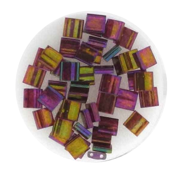Tila-Beads, 2-loch Viereck, 4gr. Dose, rainbow red