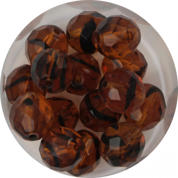Glasschliffperlen, feuerpoliert, 10 mm, transp. schwarz-topas