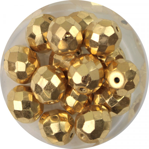 Glasschliffperlen, feuerpoliert, 10 mm, bedampft, goldfarben