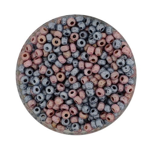 Rocailles, Marmor, 2,6mm, 10gr. Dose, rosa/grau mix