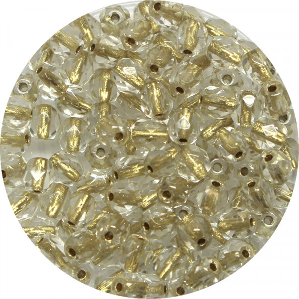Glasschliffperlen, feuerpoliert, 4 mm, transp. goldeinzug