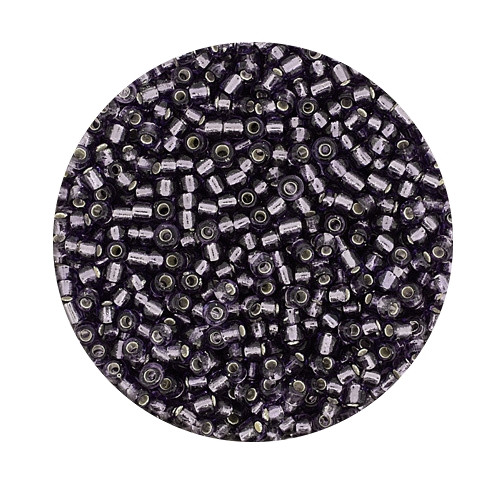 Rocailles aus China, 17gr. Dose, 2,6mm,lila silbereinzug
