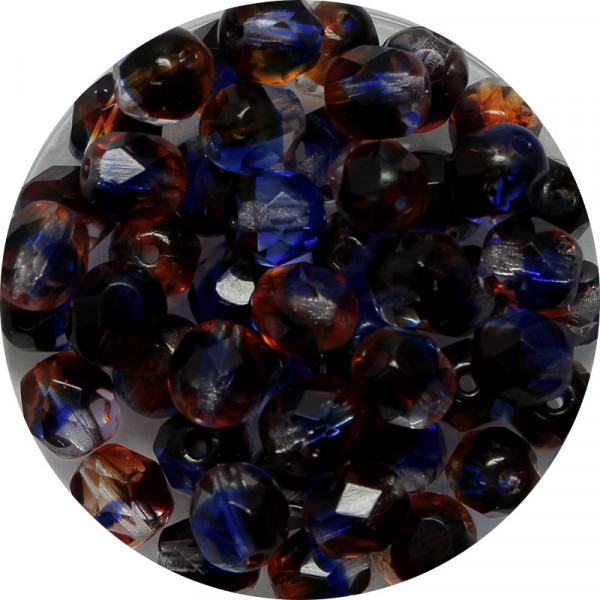 Glasschliffperlen, feuerpoliert, 6 mm, transp. rot-blau-topas