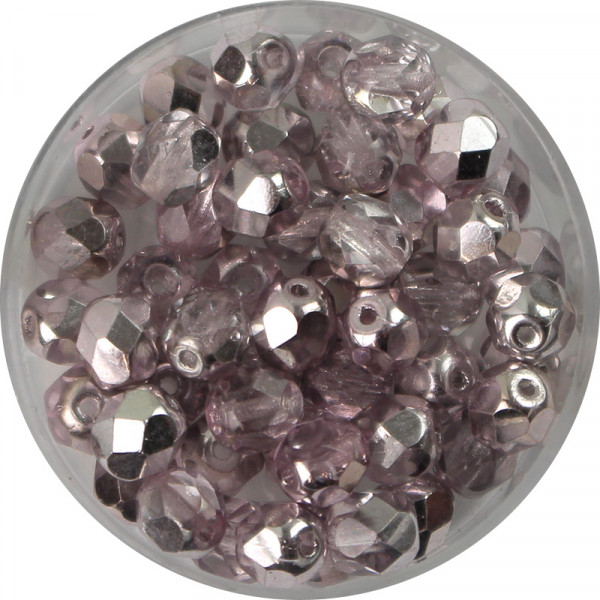 Glasschliffperlen, feuerpoliert, 6 mm, h. bedampft, amethyst