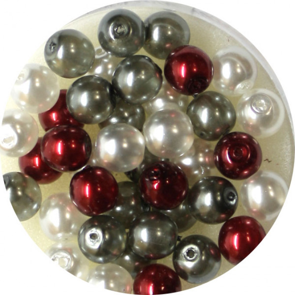 Crystal Pearl Renaissance, 6mm, 40 Stück, weiß-grau-rot