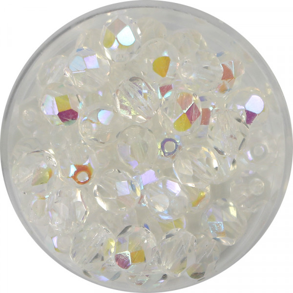 Glasschliffperlen, feuerpoliert, 6 mm, h. bedampft, kristall AB