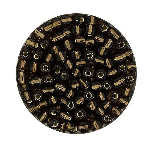 Rocailles aus China, 17gr. Dose, 4mm, dunkelbraun silbereinzug