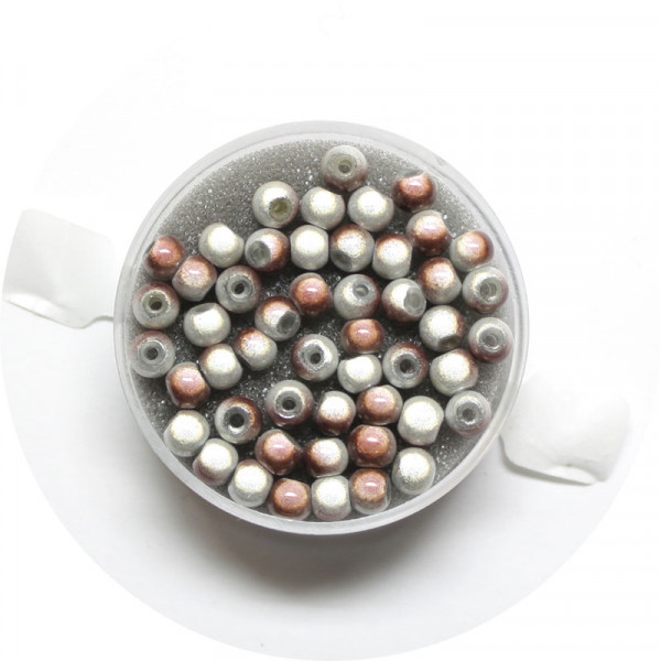 Miracle-Beads Glasperlen, 50 Stck., 4mm, braun-weiß