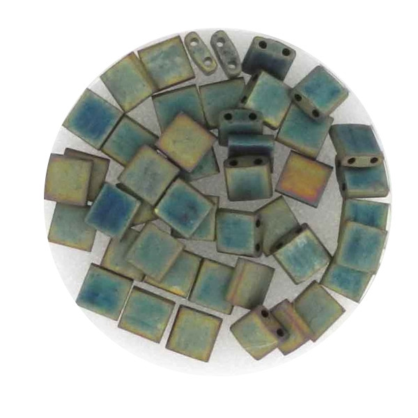 Tila-Beads, 2-loch Viereck, 4gr. Dose,gold green metallic matt