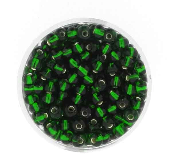 Rocailles, silbereinzug, 4,5mm, 17gr. Dose, grün