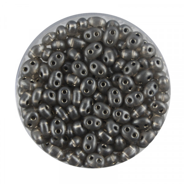 Twin Beads, 2-loch Glasperlen, 2,5 x 5 mm, 12gr. Dose, grau