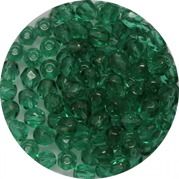 Glasschliffperlen, feuerpoliert, 4 mm, transp. emerald