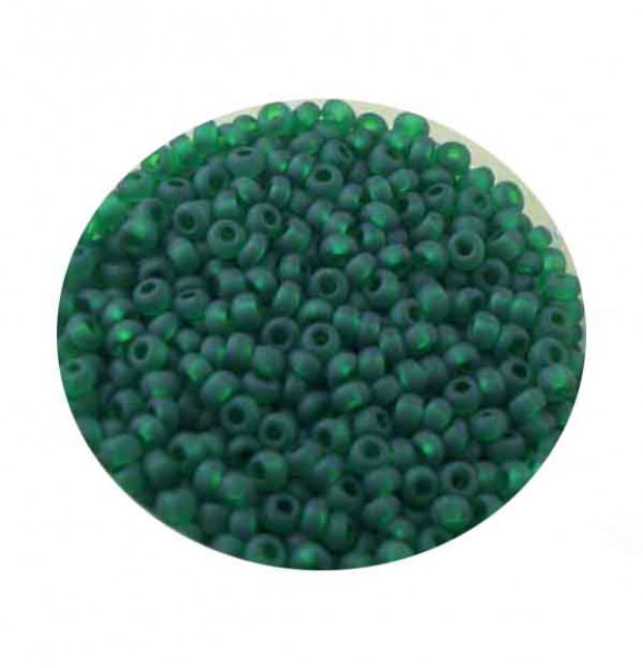 Rocailles, transparent matt, 2,6mm, 17gr. Dose, dkl.grün