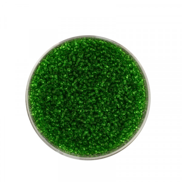 Mini-Rocailles, transparent glänzend, 1,0mm, 10gr.Ds., dkl.grün