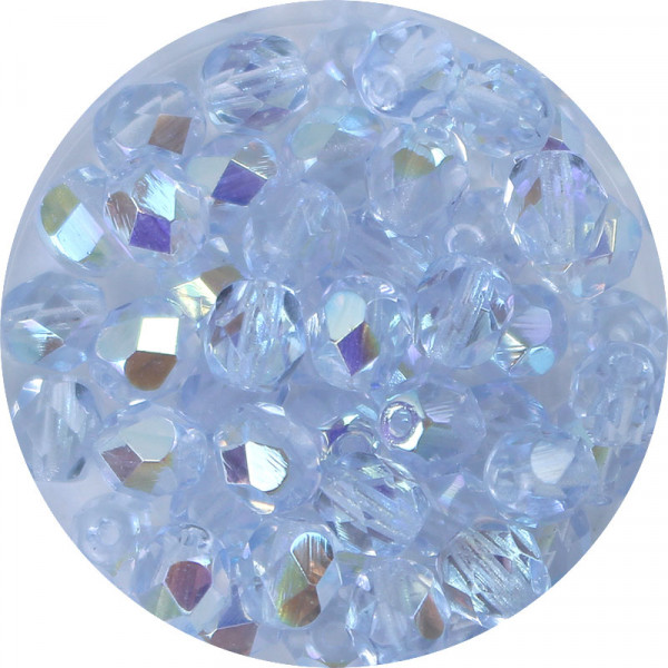 Glasschliffperlen, feuerpoliert, 6 mm, halb bedampft, safirblau