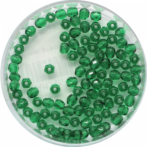 Glasschliffperlen Feuerpoliert, 3 mm, transp. emerald