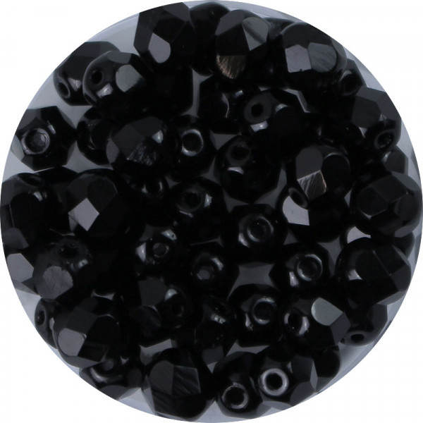 Glasschliffperlen, feuerpoliert, 6 mm, satt schwarz