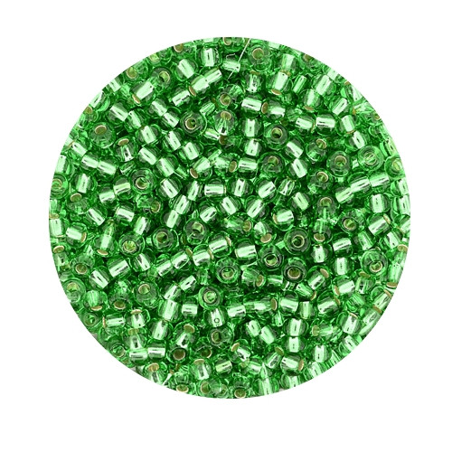 Rocailles, silbereinzug, 2,6mm, 17gr. Dose, grün