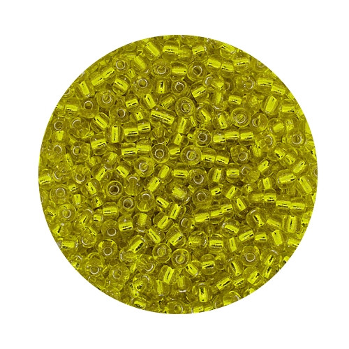 Rocailles aus China, 17gr. Dose, 2,6mm, gelb silbereinzug