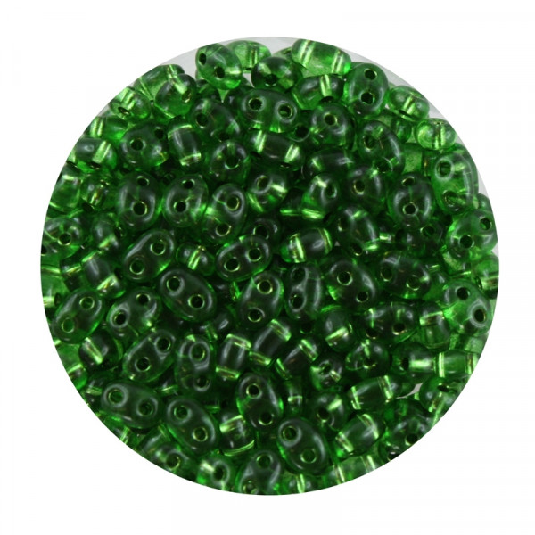 Twin Beads, 2-loch Glasperlen, 2,5 x 5 mm, 12gr. Dose, emerald
