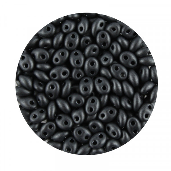 Twin Beads, 2-loch Glasperlen, 2,5 x 5 mm, 12gr. Dose, dkl. grau