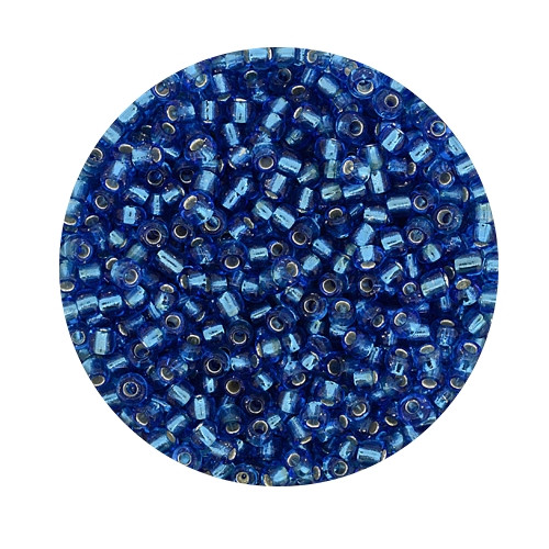Rocailles aus China, 17gr. Dose, 2,6mm,blau silbereinzug