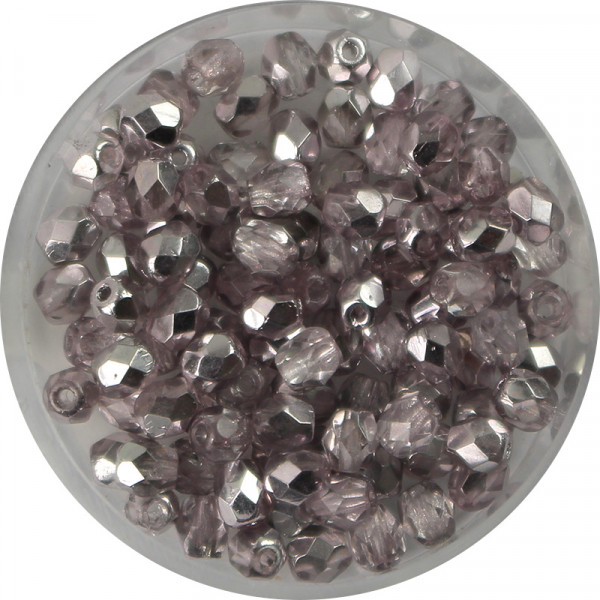 Glasschliffperlen, feuerpoliert, 4 mm, halb bedampft, amethyst