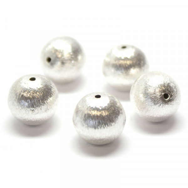 Wisilva Perlen, Kugeln, versilbert, gebürstet, 14 mm, 5 Stück