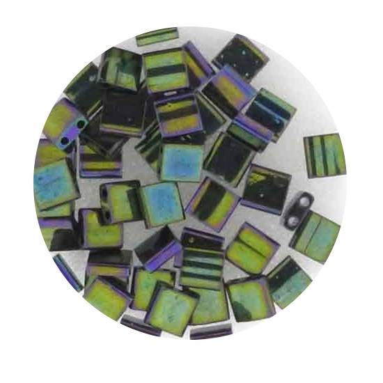 Tila-Beads, 2-loch Viereck, 4gr. Dose,green metallic