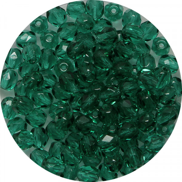 Glasschliffperlen, feuerpoliert, 4 mm, transp. grün