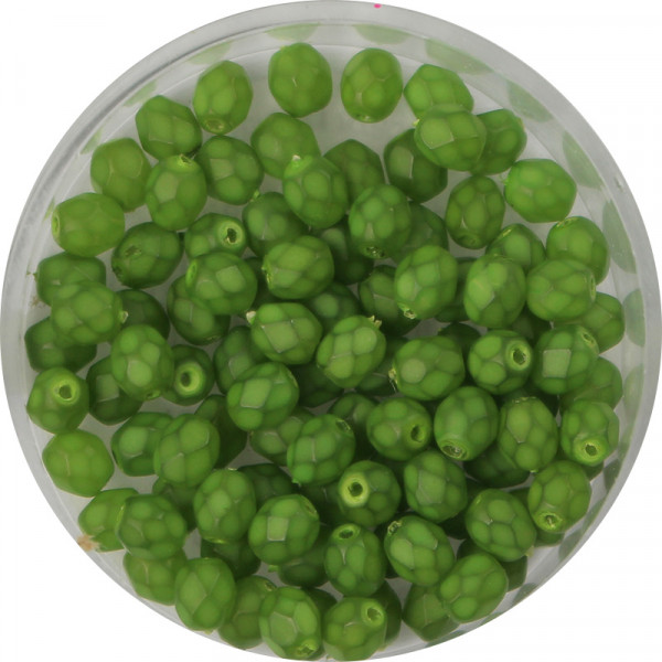 Glasschliffperlen, feuerpoliert, 4 mm, opal matt grün