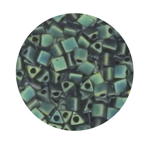 Sharp Triangle Beads, 2,5mm, gold green metallic matt