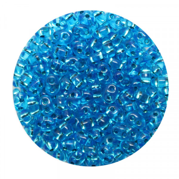 Twin Beads, 2-loch Glasperlen, 2,5 x 5 mm, 12gr. Dose, capriblau