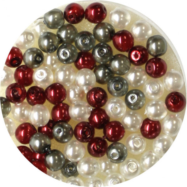 Crystal Pearl Renaissance, 4mm, 75 Stück, weiß-grau-rot