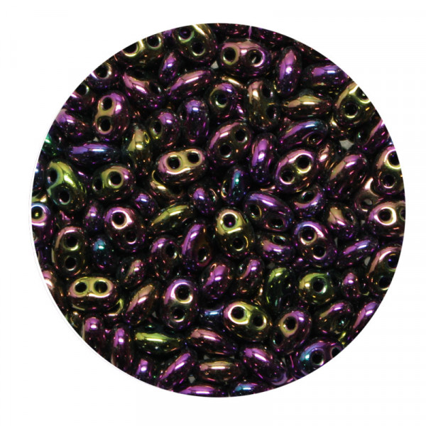 Twin Beads, 2-loch Glasperlen, 2,5 x 5 mm, 12gr. Dose,lila iris